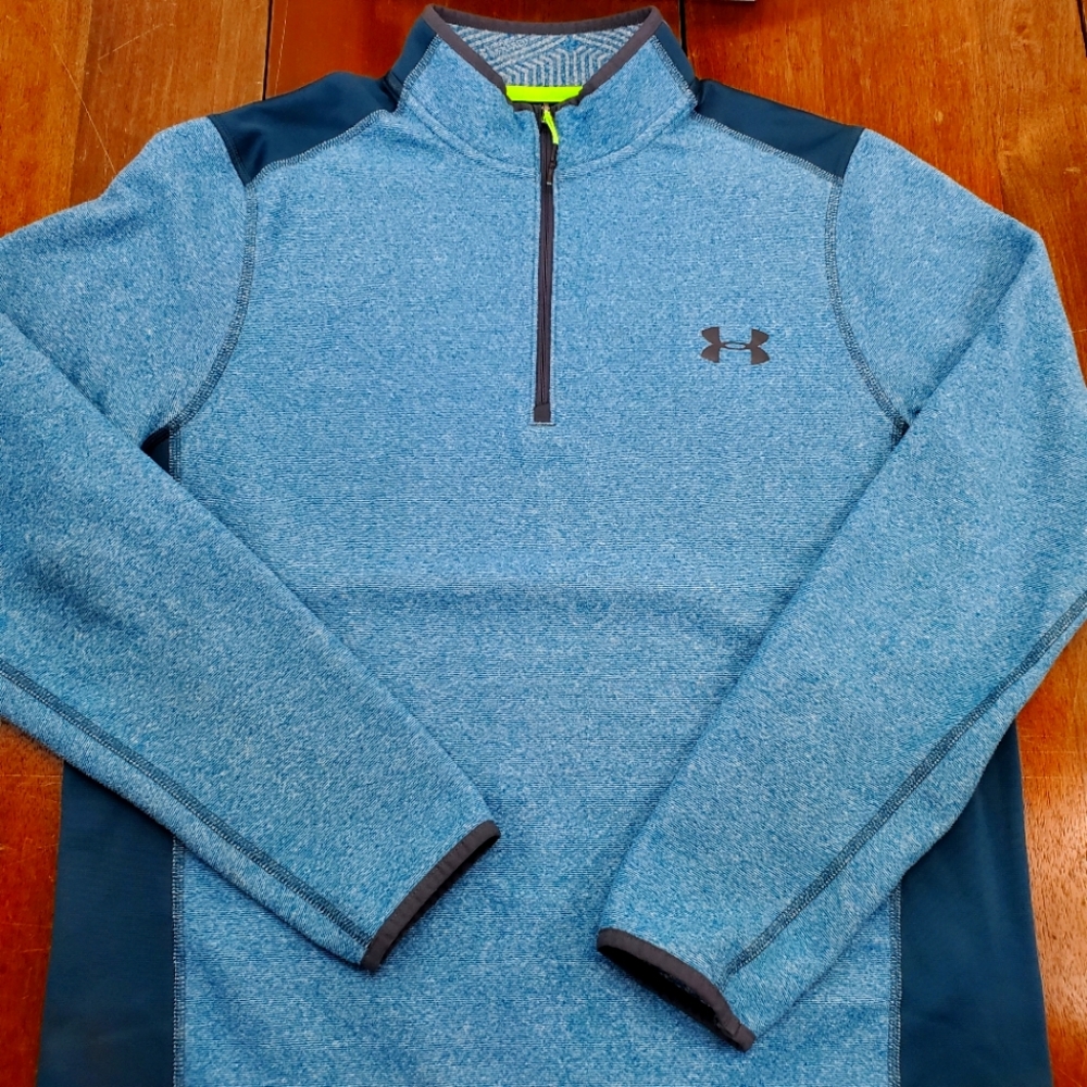 Under Armour Sweater Mens Medium Blue Sweatshirt 1/4 Zip Long Sleeve Cold Gear